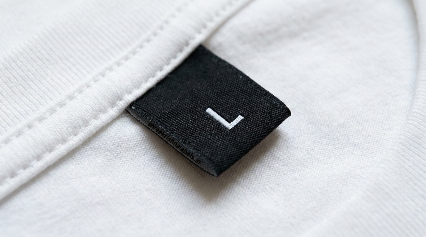 Woven size label on a garment — Shree Krishna Labels, Vasai Mumbai