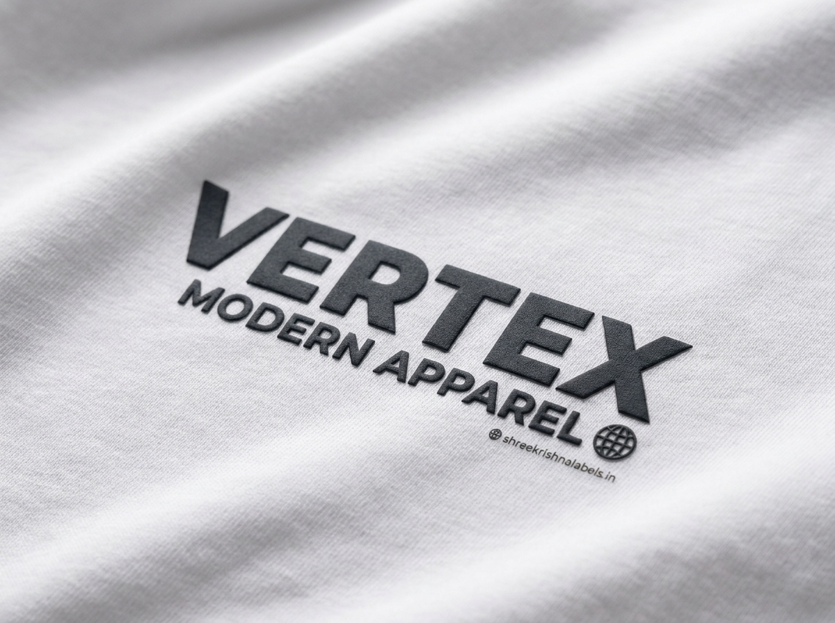Heat transfer printed logo on white t-shirt fabric