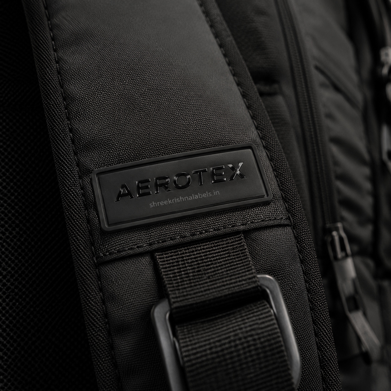 AEROTEX TPU rubber label on black nylon bag